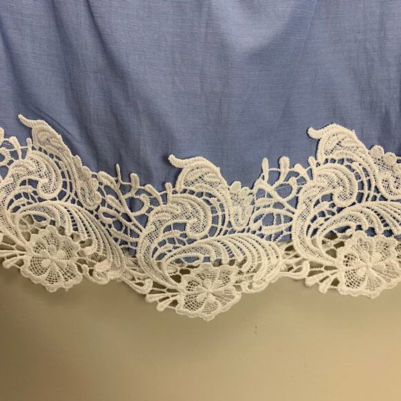Zara Blue Poplin Tiered Bell Sleeve Crochet Lace Off Shoulder Blouse Top XS - Picture 6 of 10